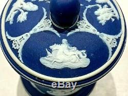 C. 1893 CODE X Wedgwood COBALT BLUE JASPERWARE Lidded Olympus Jar NICE