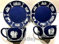 C. 1910 Pair(2) Wedgwood Blue Jasperware Cup & Saucer Muses Mint & Rare