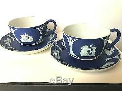 C. 1910 Pair(2) Wedgwood Blue Jasperware Cup & Saucer Muses Mint & Rare