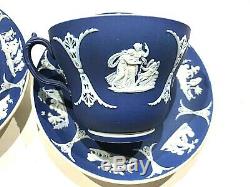 C. 1910 Wedgwood Cobalt Blue JasperWare Coffee Cups & Saucers (PAIR) STUNNING