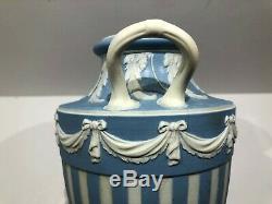 C. 1910 Wedgwood Jasperware Blue Engine Turned Lidded Vase 10 Rare Nice