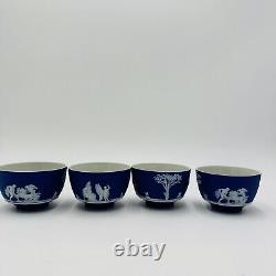 C. 1930 Wedgwood Jasperware Dipped Dark Blue 2 X 3.4 Footed Bowls 4 Pieces