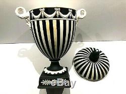 C. 1963 Wedgwood Jasperware Black/white Engine Turned Lidded Vase 26 8.5