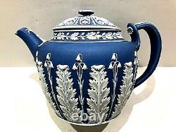 C1820-40 Wedgwood Jasperware Cobalt Blue Acanthus Teapot Rare Clean Lovely