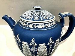 C1820-40 Wedgwood Jasperware Cobalt Blue Acanthus Teapot Rare Clean Lovely