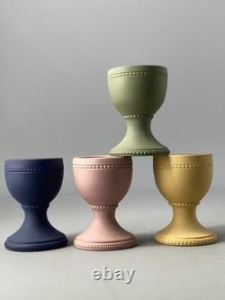 C2000 Wedgwood Jasperware Jasper Rare Set Of Four Egg Cups Pink, Cane Yellow Etc