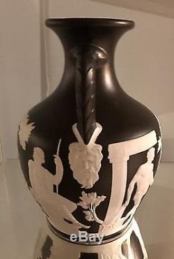 Circa 1850 WEDGWOOD Large 10.25 Black Dip Jasperware Portland Vase