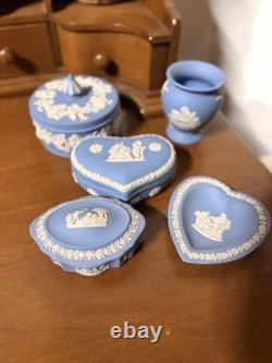 Collection of Wedgwood powder blue Jasperware decorative ceramic items