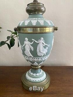 Dudson Jasperware Wedgwood Style Green Jasperware Dancing Hour Vase To Lamp