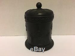 EXTREMELY RARE! Wedgwood Older Very Rare Black On Black Jasperware Jar WithLid