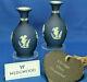 Early Wedgwood Jasperware Cobalt Blue 2 X Four Seasons Bud Vases Rare 18thc