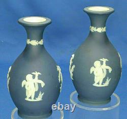 Early WEDGWOOD JASPERWARE Cobalt Blue 2 x Four Seasons Bud Vases Rare 18thC
