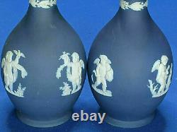 Early WEDGWOOD JASPERWARE Cobalt Blue 2 x Four Seasons Bud Vases Rare 18thC