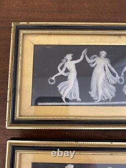 Early Wedgwood Black Jasperware Dancing Hours Framed Plaque Wedgwood Only Pair