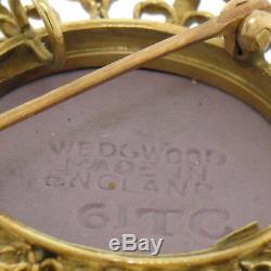 English Wedgwood 14k Yellow Gold Filigree Frame Lilac Jasperware Brooch Pendant