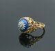 Estate Found English Wedgwood Blue Jasperware 14k Gold Filigree Diamond Ring