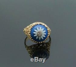 Estate Found English Wedgwood Blue Jasperware 14K Gold Filigree Diamond Ring