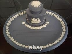 Excellent Wedgwood Portland Blue And White Jasperware Jasper Desk Ink And Stand