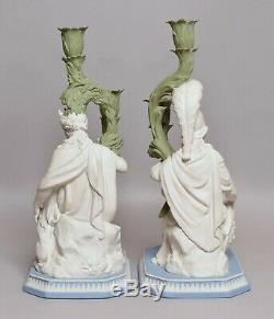 Exceptional Pair Large Wedgwood Tricolour Jasper Ware Candleticks, Only 100 Made