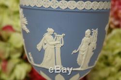 Exceptional, Wedgwood Blue Jasperware Handled Urn -The Muses