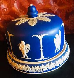 Exquisite Antique Dark Blue Jasperware Cheese Dome & Stand. Neo Classical Scene