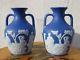 Exquisite Matching Pair Wedgwood Dark Blue Jasper Ware 7 Portland Vases, C. 1840