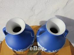 Exquisite Matching Pair Wedgwood Dark Blue Jasper Ware 7 Portland Vases, c. 1840