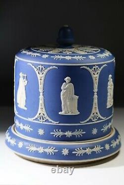 Fine Antique English Dudson Blue White Jasperware Cheese Dome Cake Plate Server