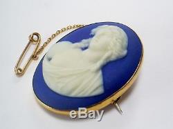 Fine C19th Antique Wedgwood 9ct Gold Mount Jasper Ware Neoclassical Cameo Brooch