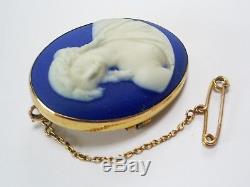 Fine C19th Antique Wedgwood 9ct Gold Mount Jasper Ware Neoclassical Cameo Brooch