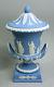 Fine Wedgwood Blue Jasper Ware Campana Form Vase & Cover C. 1971