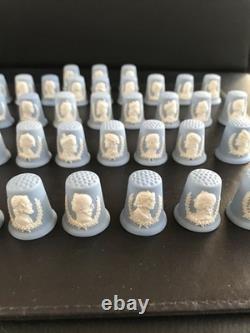 Full set of 41 wedgwood blue jasperware kings and queens of England thimbles