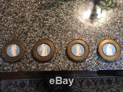 Gorgeous Early Set Of 4 Wedgwood Antique Jasper Ware Framed In Brass Medallions