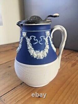 Graduated Set Of Cobalt Jasperware Ribbed Lion Pewter Water Jugs Dudson Wedgwood