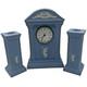 Handcrafted Wedgwood Blue Jasperware Millennium Ad 2000 Clock & Candlesticks Set