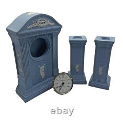 Handcrafted Wedgwood Blue Jasperware Millennium AD 2000 Clock & Candlesticks Set