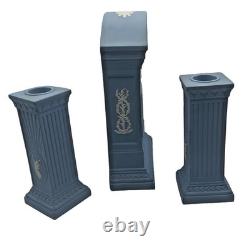 Handcrafted Wedgwood Blue Jasperware Millennium AD 2000 Clock & Candlesticks Set
