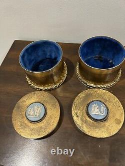 Jasperware Brass Container Pair Ormolu Wedgwood Jasperware Pair