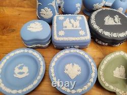 Joblot 52 Pc Wedgwood Jasperware Boxes Plates Bell Clock Trays Vases Collection