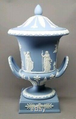 Large 11.25 Wedgwood Campana Lavender Pale Blue Jasperware Pedestal Urn with Lid