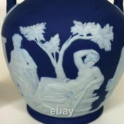 Large 19th Century Wedgwood Dark Blue Jasperware 8.25 Portland Vase