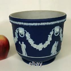 Large 19th Century Wedgwood Dark Blue Jasperware Cache Pot Planter