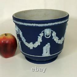 Large 19th Century Wedgwood Dark Blue Jasperware Cache Pot Planter