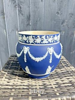 Large Antique 19th C Wedgwood Cobalt Blue Jasperware Jardiniere Plant Pot Af