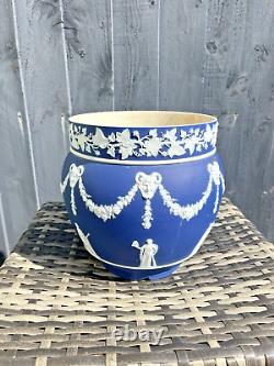 Large Antique 19th C Wedgwood Cobalt Blue Jasperware Jardiniere Plant Pot Af