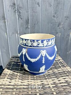 Large Antique 19th C Wedgwood Cobalt Blue Jasperware Jardiniere Plant Pot Af