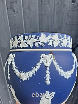 Large Antique 19th C Wedgwood Cobalt Blue Jasperware Jardiniere Plant Pot Af