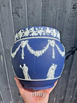 Large Antique 19th C Wedgwood Cobalt Blue Jasperware Jardiniere Plant Pot Af