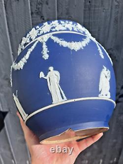 Large Antique 19th C Wedgwood Cobalt Blue Jasperware Jardiniere Plant Pot Af