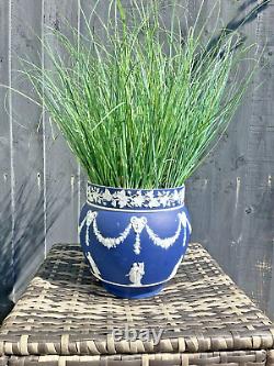 Large Antique 19th C Wedgwood Cobalt Blue Jasperware Jardiniere Plant Pot Af